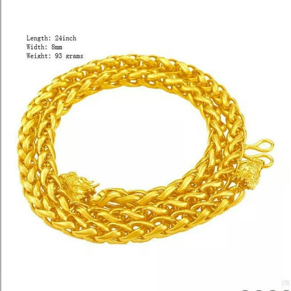 HOOUN Delux 24K Thai Baht Yellow Gold GP Filled Necklace 24 inch 8mm Jewelry For Men