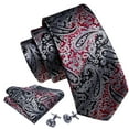 thumbnail image 4 of Barry.Wang Paisley Ties for Men Flower Silk Necktie Set with Handkerchief Cufflinks Wedding Party Business, 4 of 6