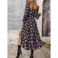 thumbnail image 4 of Faithtur Robe Longue pour Femmes, Robe à Manches Longues Col Carré à Nouer Robe Florale Fendue Robe d'Automne, 4 of 5