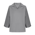 thumbnail image 5 of Loose Fit Women's 3/4 Sleeve Tops Collared V-Neck Solid Blouses Soft Breathable Clothes Perfect Shirts for Daily Office and Home Wear, 5 of 5