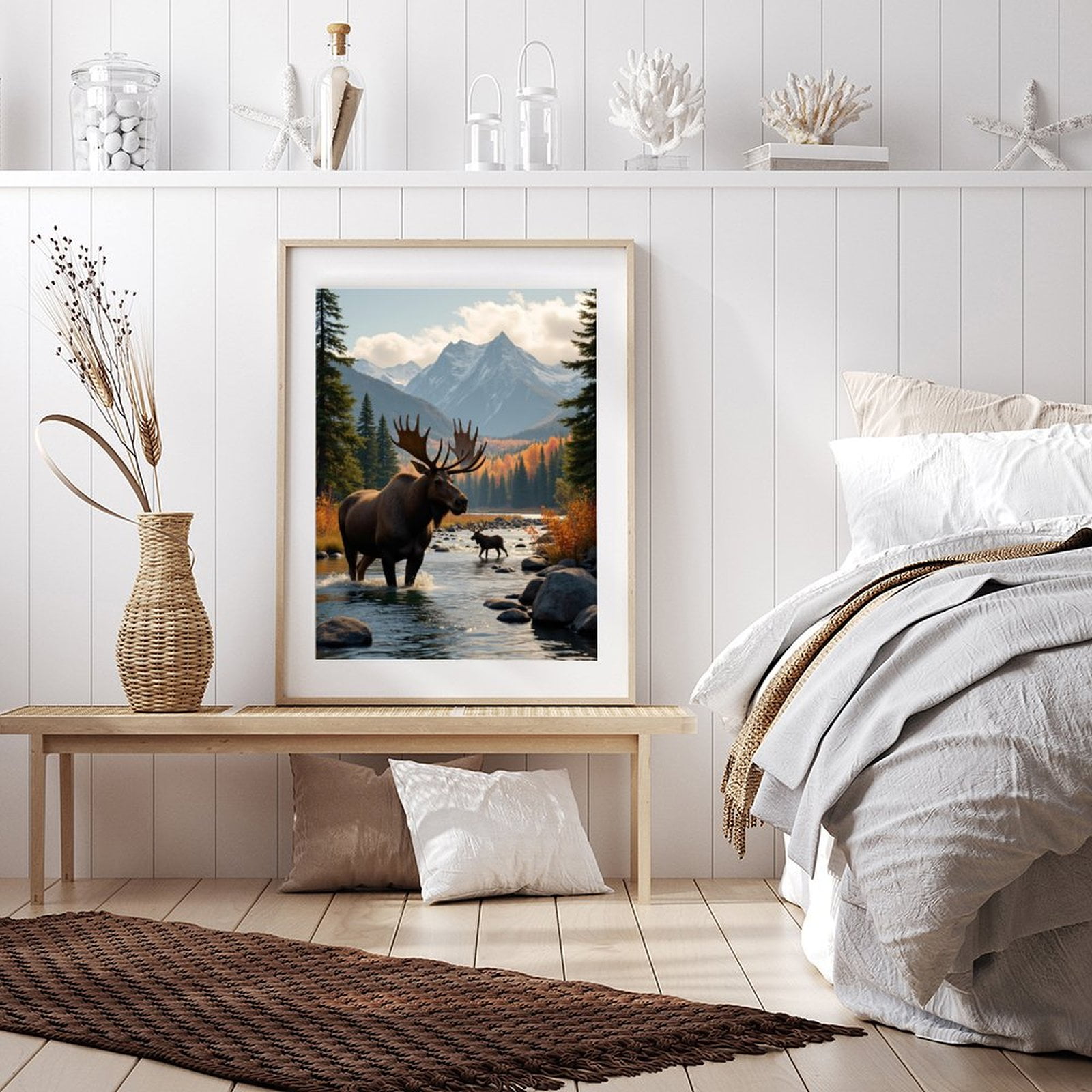 Diamond Art Kits for Adults - 5d Moose In Mountain Stream Autumn Diamond Painting for Adults, Diamond Art for Adults Beginners, Diamond Painting Kits for Adults for Home Wall Decor