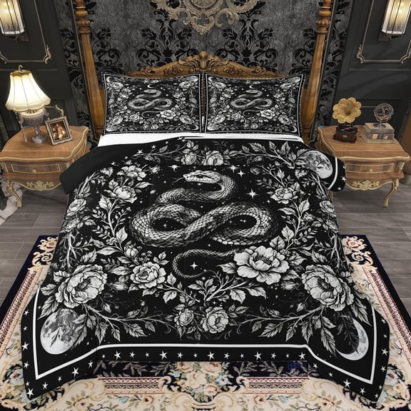 Homewish Teens Gothic Animal Snake Bedding Comforter Set 2pcs,Boho Starry Sky Twin Comforter Sets Microfiber,Chic Floral Flowers Breathable Bedding Set,Lightweight Room Decor,Reversible