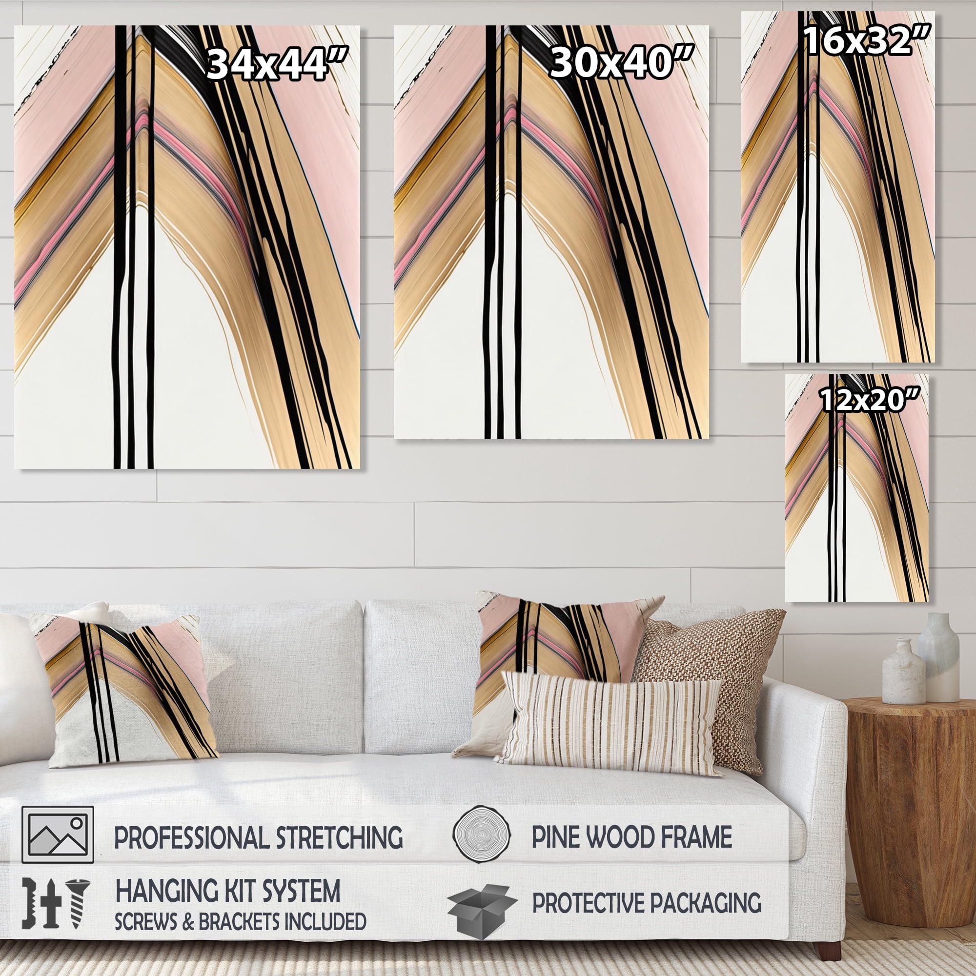 Designart Minimalism Pink And Gold Cubic Fusion IX Canvas Wall Art