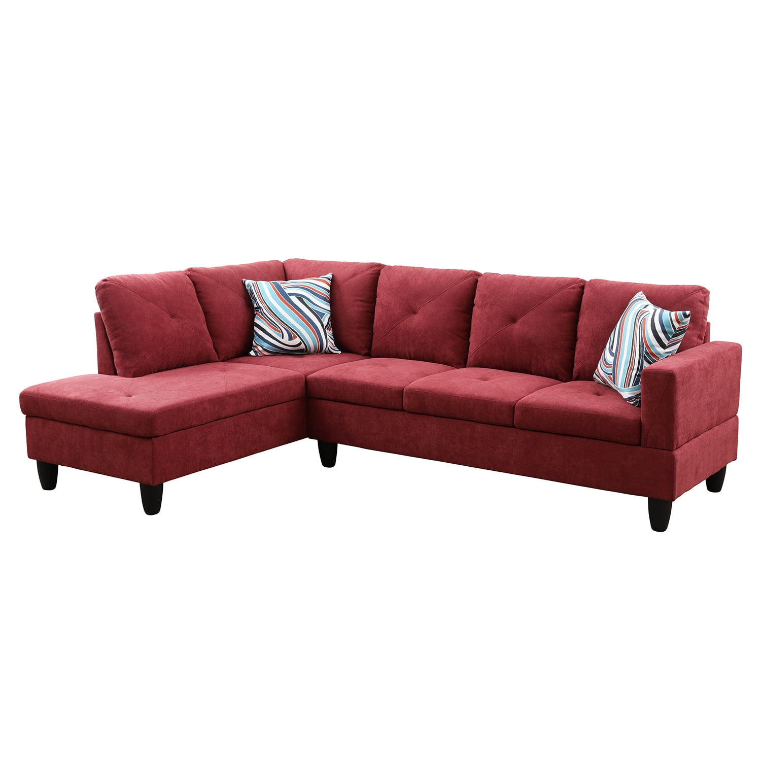 Hommoo Flannelette 4-Seat L-Shape Sectional Couch Sofa, Living Room Furniture Sets, Red(No Ottoman)