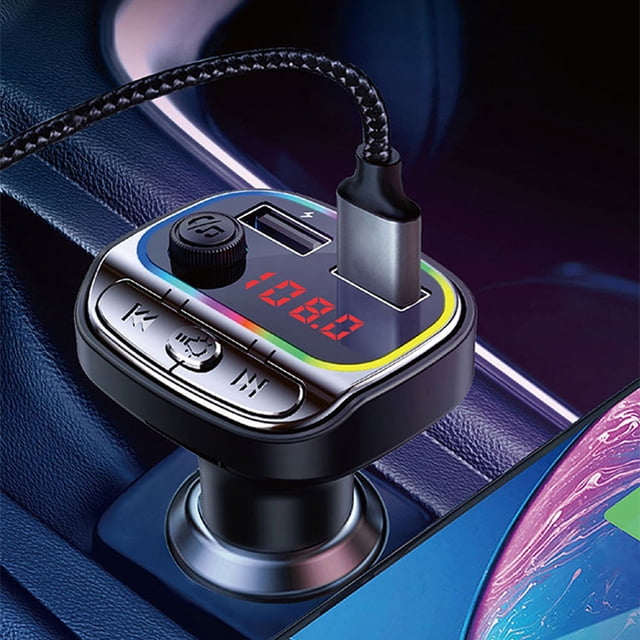 Binmer Bluetooth 5.0 FM Transmitter For Car,Bluetooth Car Adapter With USB Charging Car Charger MP3 Player,Hands Calling