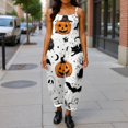 thumbnail image 4 of JULMCOMO Cotton Linen Jumpsuits for Women Halloween Haunted Castle Pumpkin Bat Print Spaghetti Strap Jumpsuits Plus Size Costume Holiday Overalls White M, 4 of 5