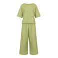 thumbnail image 4 of SXcggal Women 2 Piece Linen Outfit Sets Cotton Short Sleeve Shirt Wide Leg Trousers Pant Two Pieces Tracksuit Leisure Elegant Fashionable Women's Pants Set, 4 of 5