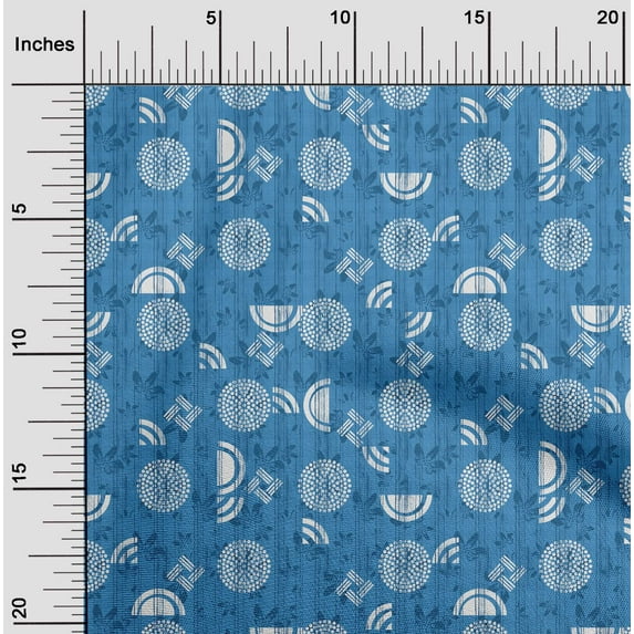 oneOone Cotton Poplin Medium Blue Fabric Circle & floral Texture Sewing Fabric By The Yard Printed Diy Clothing Sewing Supplies 56 Inch Wide