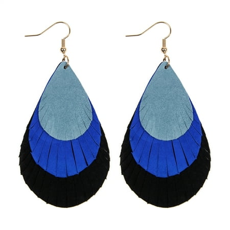 Gray Genuine Earring - Riah Fashion Bohemian Genuine Suede Real Leather Geometric Drop Earrings
