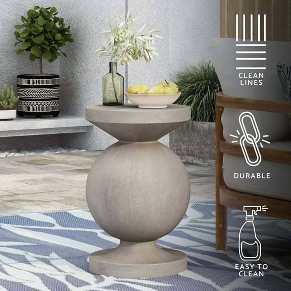 GDF Studio Gaudet Outdoor 26.50 inch Lightweight Concrete Side Table, Concrete Finish