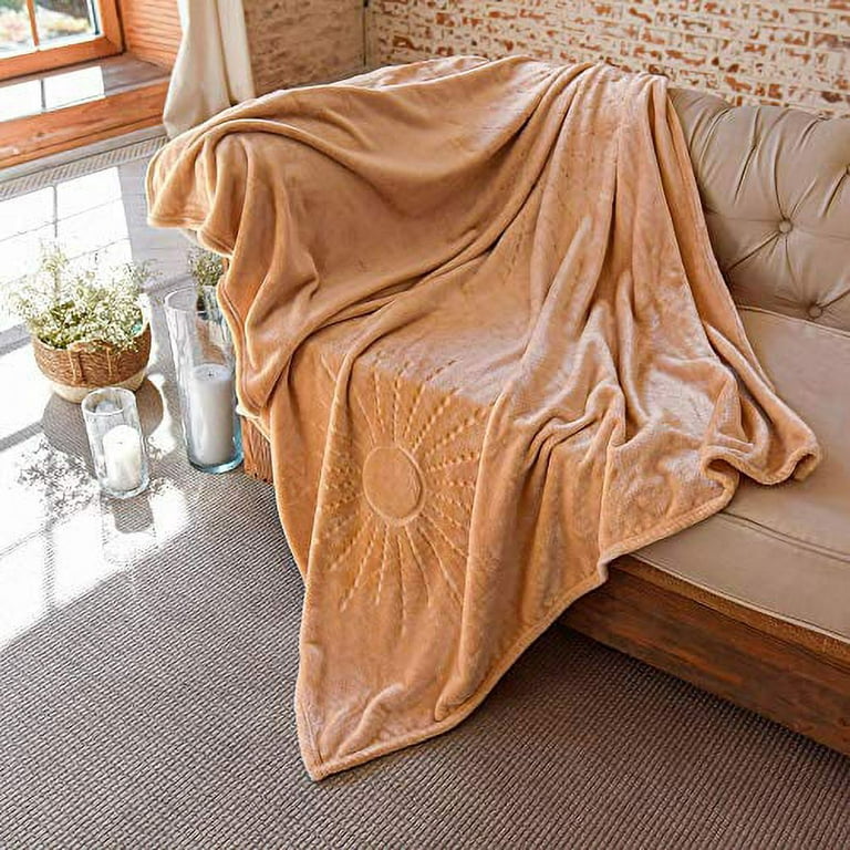 Flannel Fleece Throw Blanket- For Couch, Home Décor, Bed, Sofa & Chair-  Oversized 60” x 70”- Lightweight, Soft & Plush Microfiber in Desert Tan by