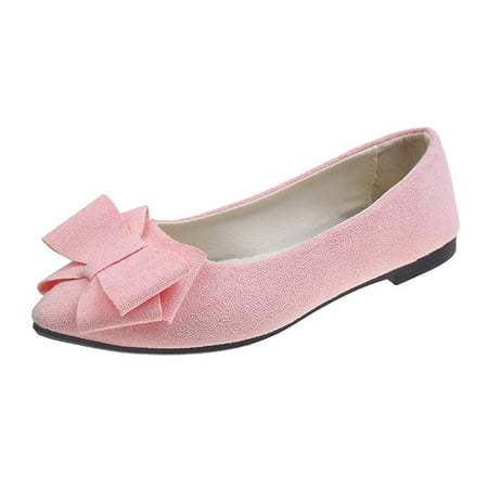 hopeusnice Clearance Women s Bowknot Flat Shoes Pointed Toe Ballerina Flats Comfortable Slip On Ballerinas for Wedding Party Daily Wear Pink 35
