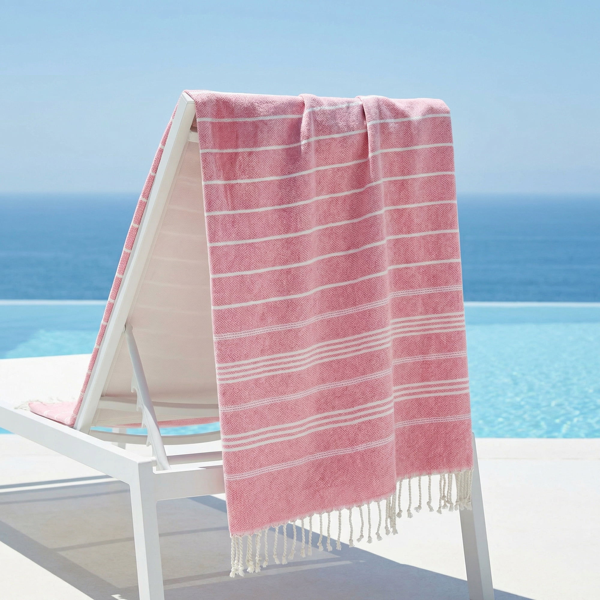 Unique Bargains Stripe Turkish Sand Free Towel 2 Pack Pink/Light Blue 71"x35"