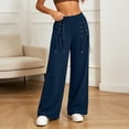 thumbnail image 6 of BXJX Womens Straight-leg Sweatpants, Casual Sports Elastic Waist Drawstring Decor Pants with Pockets Navy Size S, 6 of 6
