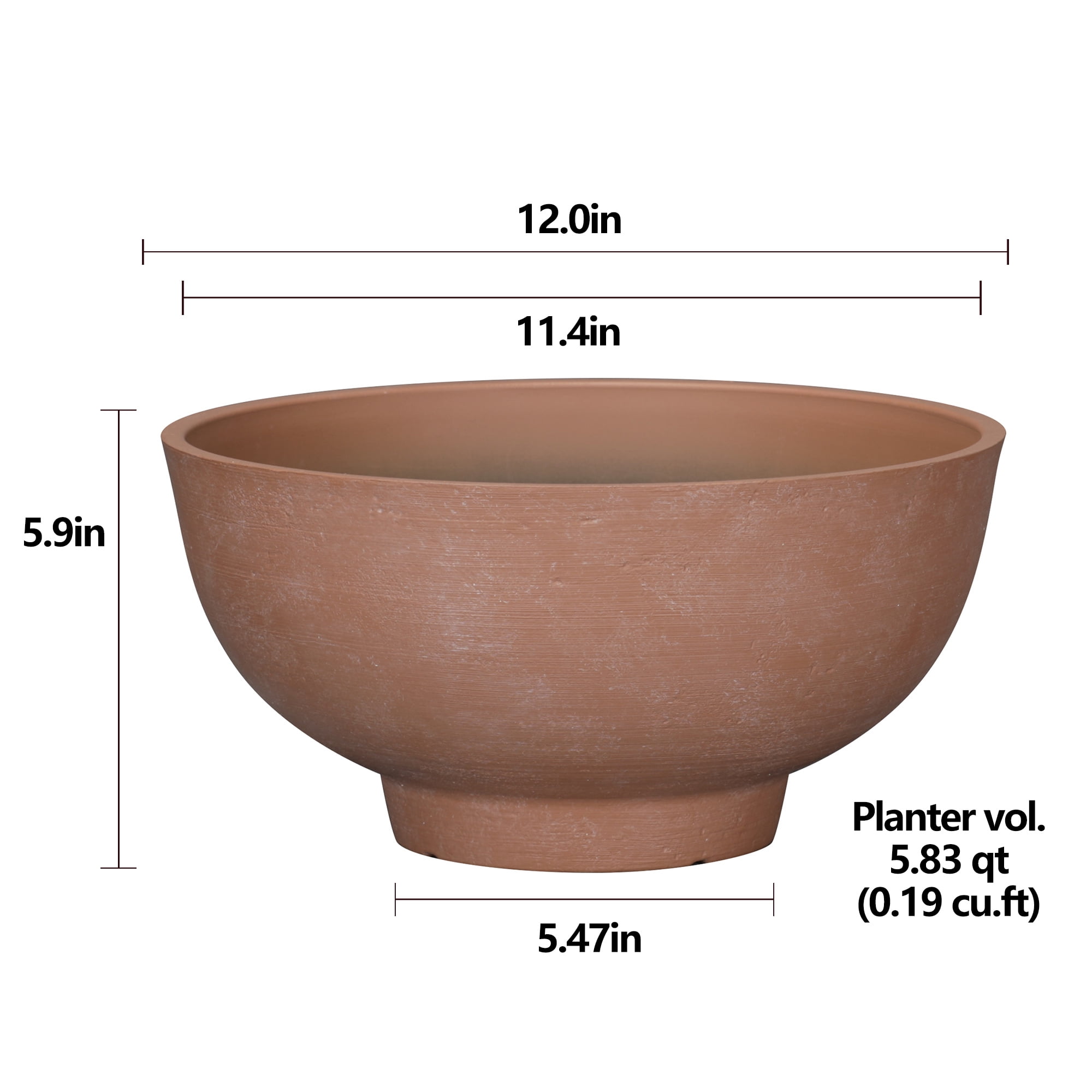 (2 pack) Better Homes & Gardens Bowl Planter, Terracotta Recycled Resin, 12 in x 12 in x 6 in