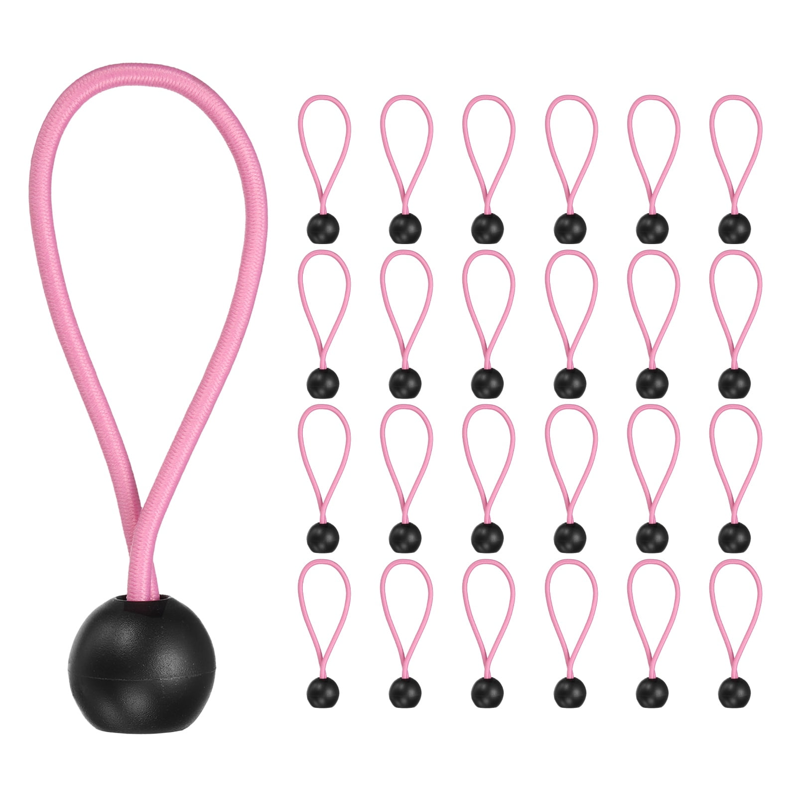 Uxcell Ball Cords (4 Inch Pink) (25Pcs) Polyester Black Ball Bungee Cords Heavy Duty Tie Down Cord Suit for Shelter Gazebo Camping Tent Cargo Holding