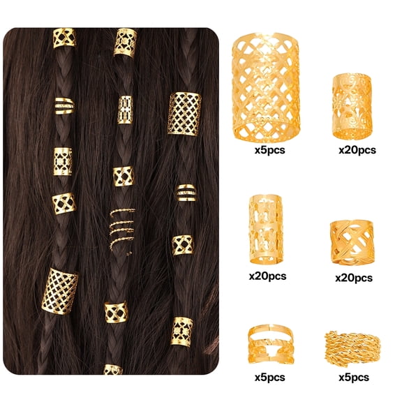 VANIDO 90Pcs Loc Jewelry Metallic Shine to Accent & Elevate Any Style Hair Jewelry for Dreadlocks and Braids Gold Tone Dreadlock Beads and Hair Charms