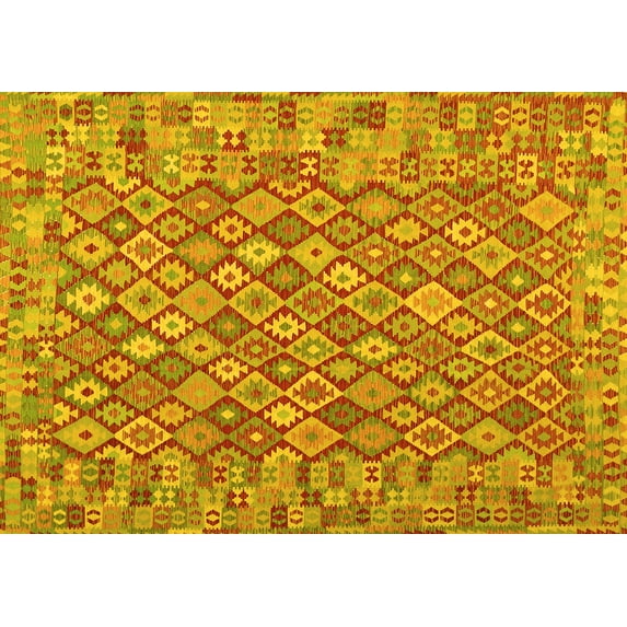 Ahgly Company Machine Washable Indoor Rectangle Southwestern Yellow Country Area Rugs, 6' x 9'