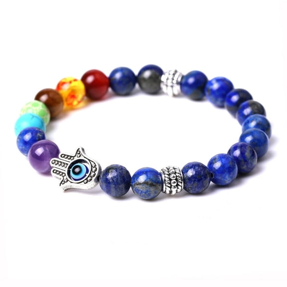 1Pcs Hamsa Hand Fatima 7-Chakra Lava Agate Beads Bracelet Reiki Energy Yoga