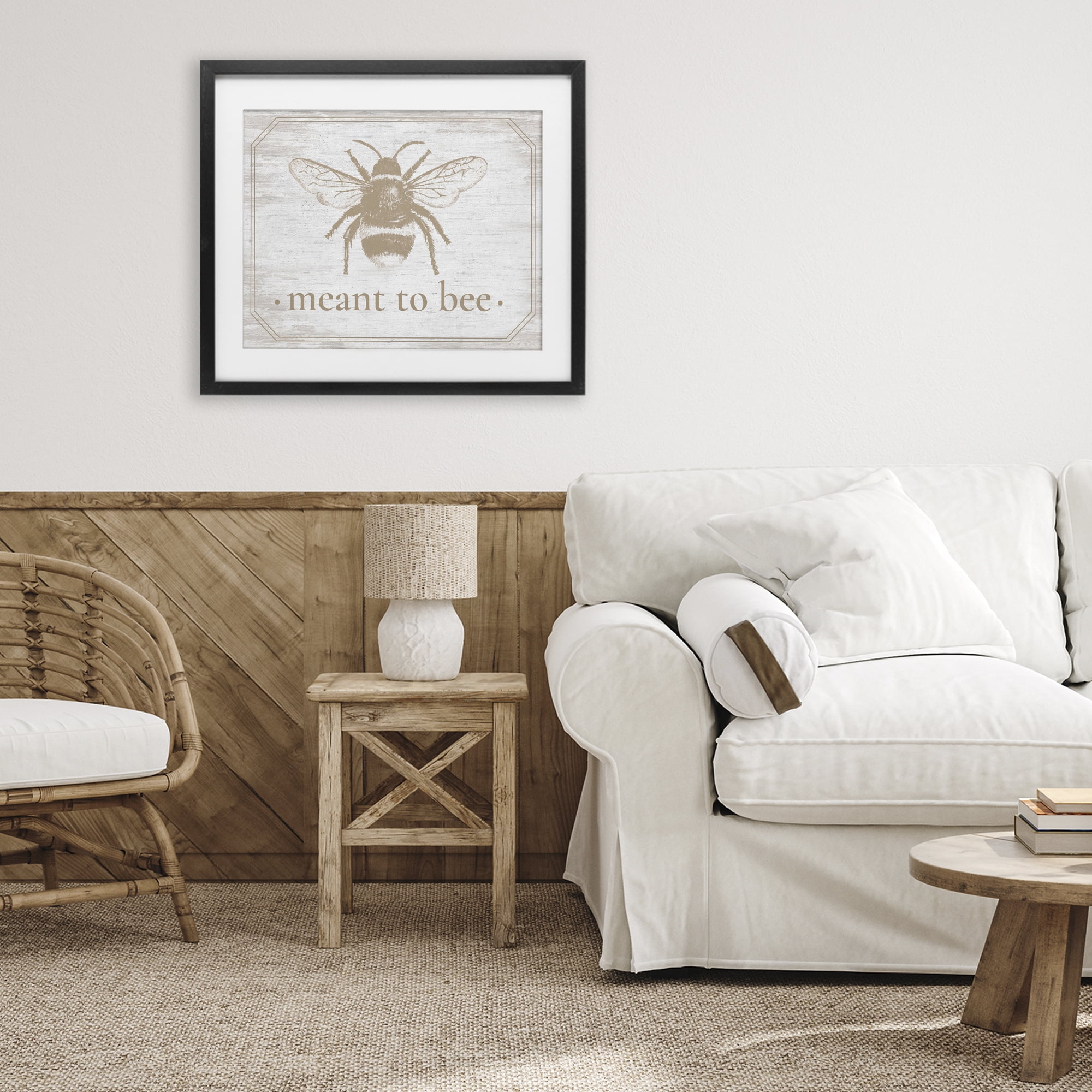 Meant To Bee Rustic Border Black Framed Print Under Glass, design by Lettered and Lined