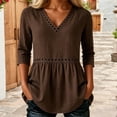 thumbnail image 2 of Tfken Women Tshirts Summer Short Sleeve V-Neck Tops Tees Loose Casual T-Shirts Ladies Comfy Clothes Outerwear Size L Brown, 2 of 4