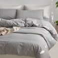 thumbnail image 6 of MooMee Striped Duvet Cover Set Oversized King 100% Washed Cotton Linen Like Textured Breathable 3-Piece (Light Grey& White Wide Stripes, 120"x98"), 6 of 6