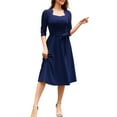 thumbnail image 6 of ZQUUVOU Women's Vintage Tiered Dress 3/4 Sleeve Tie Waist Flowy Maxi Skirt Square Neck Knee Length Gown Outfit Navy, 6 of 8