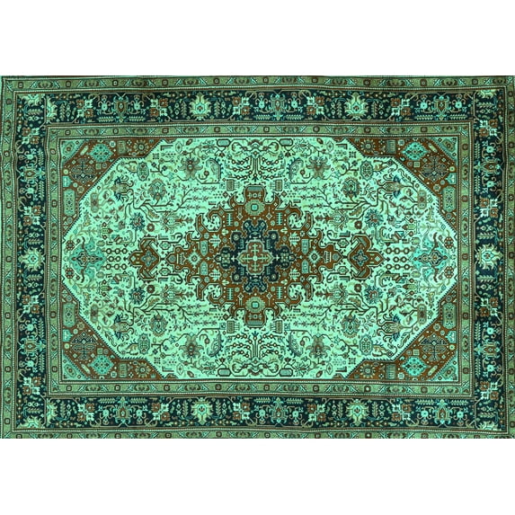 Ahgly Company Indoor Rectangle Medallion Turquoise Blue Traditional Area Rugs, 6' x 9'
