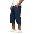 thumbnail image 6 of Hurxie Men's Baggy Sweat Shorts Cotton Long Below Knee Fleece Capri Shorts Athletic Casual 3/4 Pants with Pockets Navy,L, 6 of 7