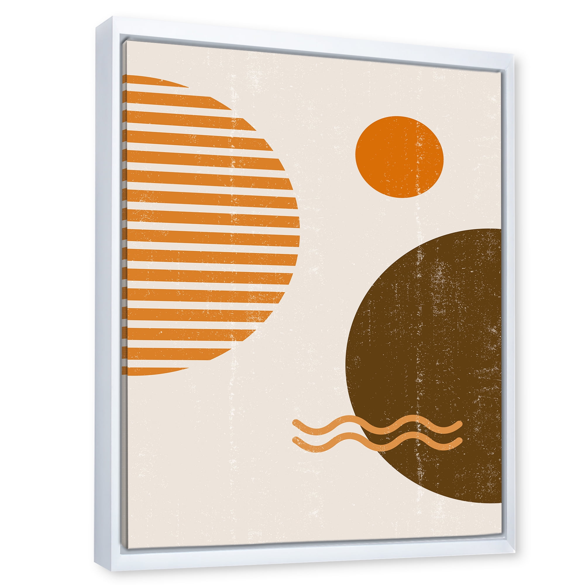 Designart 'Abstract Minimal Moon and Sun In Earth Tones III' Modern Framed Canvas Wall Art Print