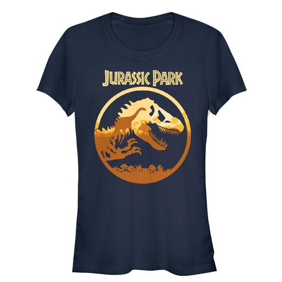 Junior's Jurassic Park T. Rex Sunset Silhouette  Graphic Tee Navy Blue Large