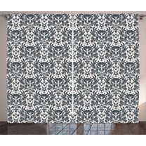 Ambesonne Gothic Curtains 2 Panel Set, Damask Inspired Flourish, 108" x 90", Grey White