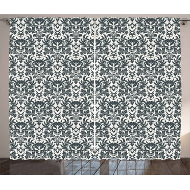 Ambesonne Gothic Curtains 2 Panel Set, Damask Inspired Flourish, 108" x 90", Grey White