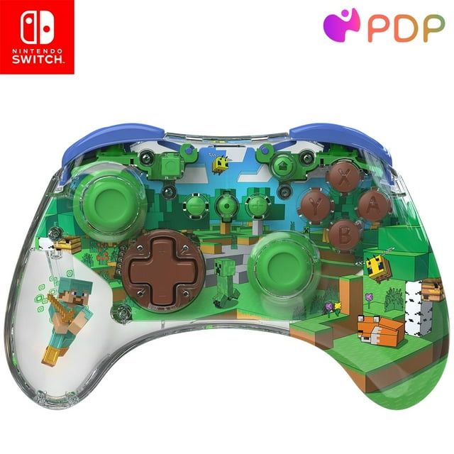 PDP REALMz Wireless Nintendo Switch Pro Controller, Customizable LED, 40 Hour Rechargeable Battery Power,Officially Licensed by Nintendo: Minecraft S