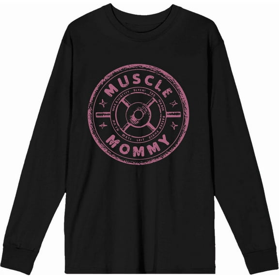 Muscle Mommy Weight Plate Adult Black Crew Neck Long Sleeve Tee-Medium