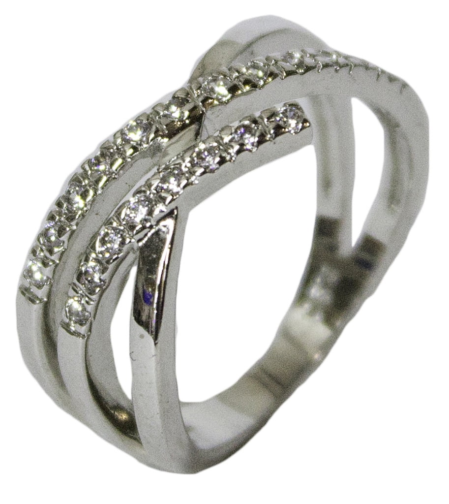 Bracelet Avec Bague Chaîné Rhodié à Cristaux - Neuf Avec étiquettes, Taille Unique, Argenté
