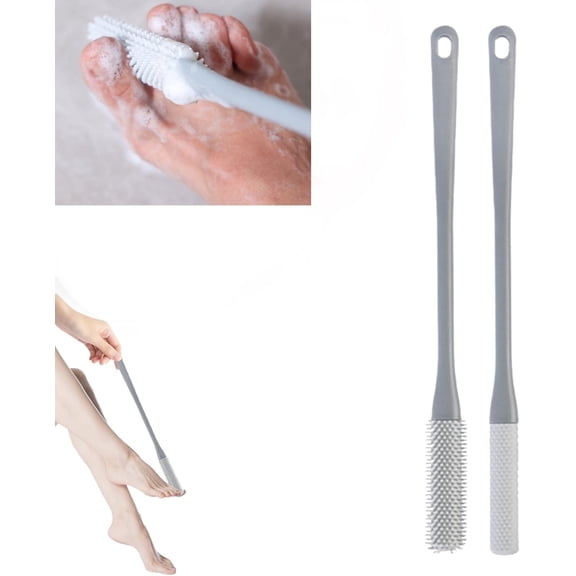Toe Gap Cleaning Brush, 2025 New Silicone Long Handle Silicone Toe Gap Brush, 15.7" Foot Brushes for Shower, Foot Wash with Soft Exfoliating Brushes (Grey Set)