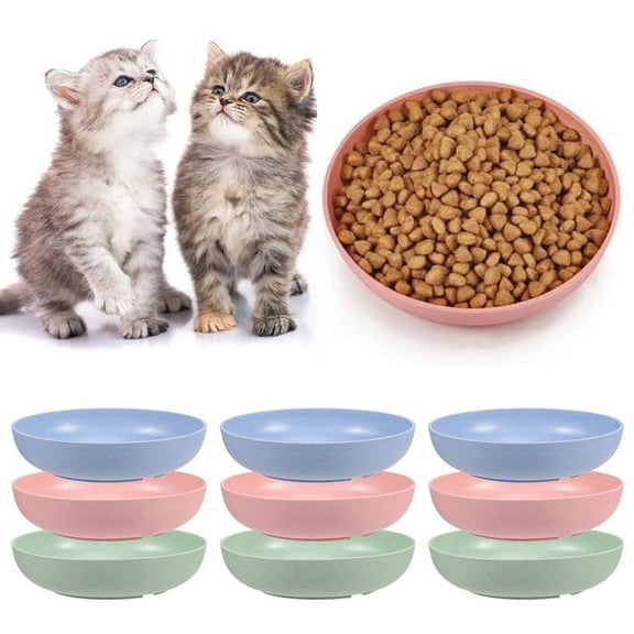 9 Pcs Whisker Friendly Fatigue Cat Bowl, Shallow Cat Food Dish Wide Cat Wet Feeding Bowls, Pet Plates for Kittens and Short Legged Cat（Blue, Pink, Green）