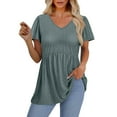 thumbnail image 2 of Blue Womens Blouses Womens Summer Tops Short Sleeve Shirts Puff Sleeve Peplum Tops V Neck T Shirts Ladies Tops and Blouses, 2 of 5