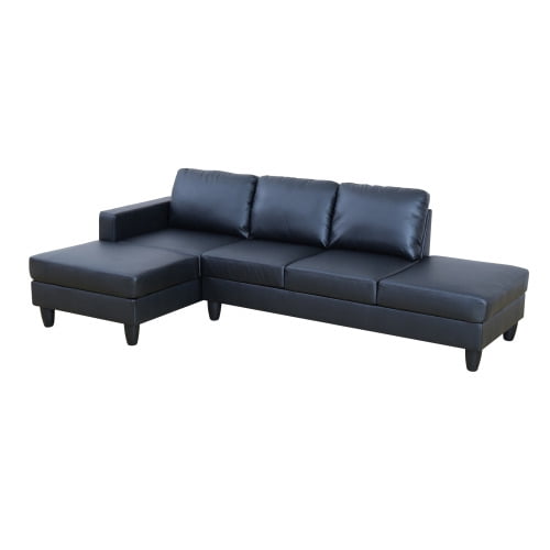 101.5" Faux Leather 2-Piece L-Shaped Sectional Sofa with Left Chaise & Ottoman, 4-Seater Modular Couch with High-Density Foam Cushions for Living Room Apartment, Black