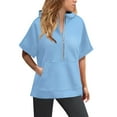 thumbnail image 2 of Blue Sweatshirt for Womens Oversized Half Zip Hoodies Short Sleeve Casual Sweatshirts Pullover Tops with Pockets Women Fall Clothes, 2 of 4