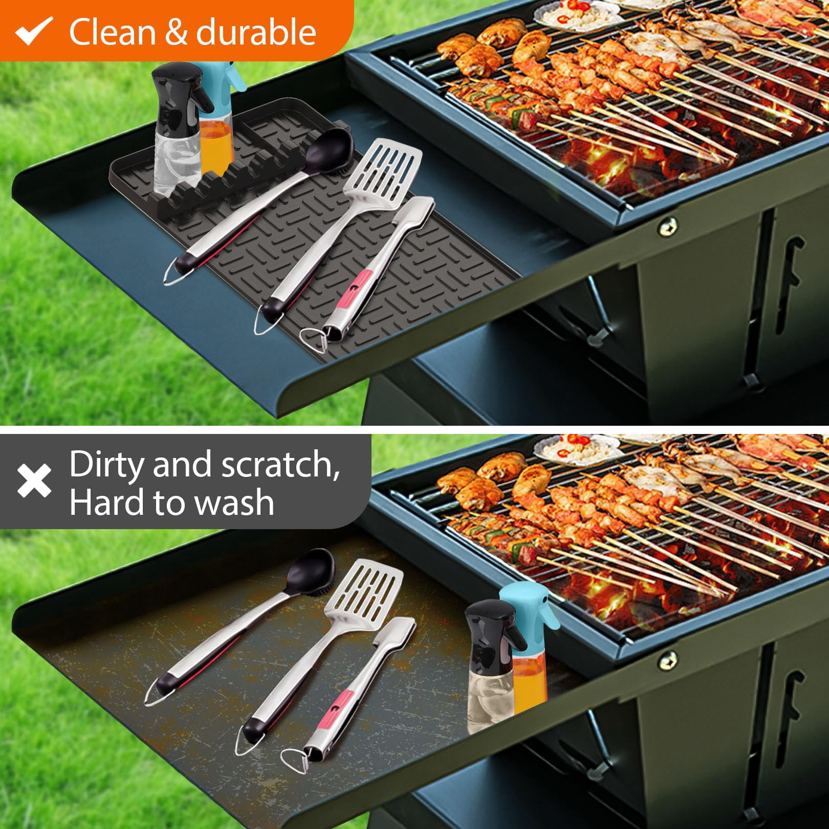 Griddle Mat with 3Pcs Basting Brush BBQ Grill Accessories Tools for Blackstone, Side Shelf Mat Grill Pad for Outdoor Grill Counter Spatula Silicone Mat for Kitchen, Cooking, Countertop, Black