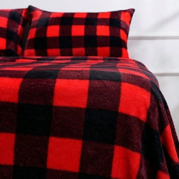 Red and Black Plaid Christmas Sheets Set - Micro Fleece Checkered Bed Sheet Set Queen Size- Ultra-Soft Sheets with Deep PocketsNo Pilling Cozy Warmth for All Season 3 Piece Set Buffalo Plaid