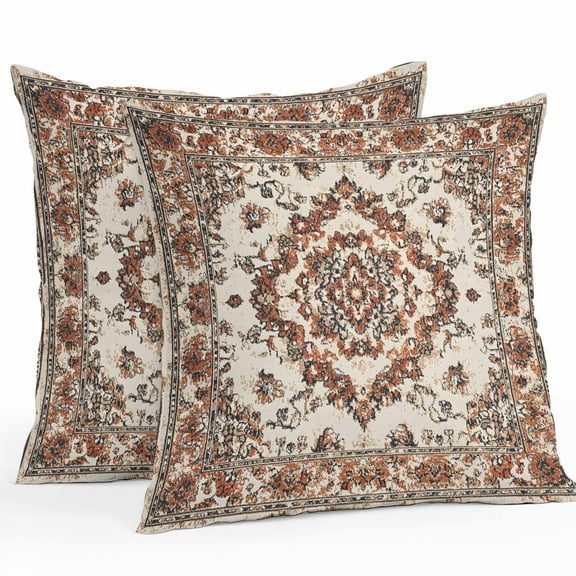 Burnt Orange Boho Waterproof Outdoor Throw Pillow Covers 18''x18'' Pack 2, Pillow Cases Throw Cushion Cover with Zipper, Modern Ethnic Geometric Southwestern Washable Pillowcase for Poolside Sofa