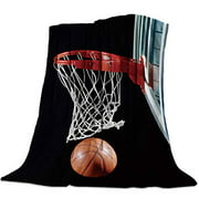HERBED Basketball Throw Fleece Blanket for Bed Couch Sofa Cool 3D Basketball with Hoop Lightweight Soft Warm Premium Plush Fleece Blanket for Spring/Summer/Autumn Travel Camping 50Ã—80inch
