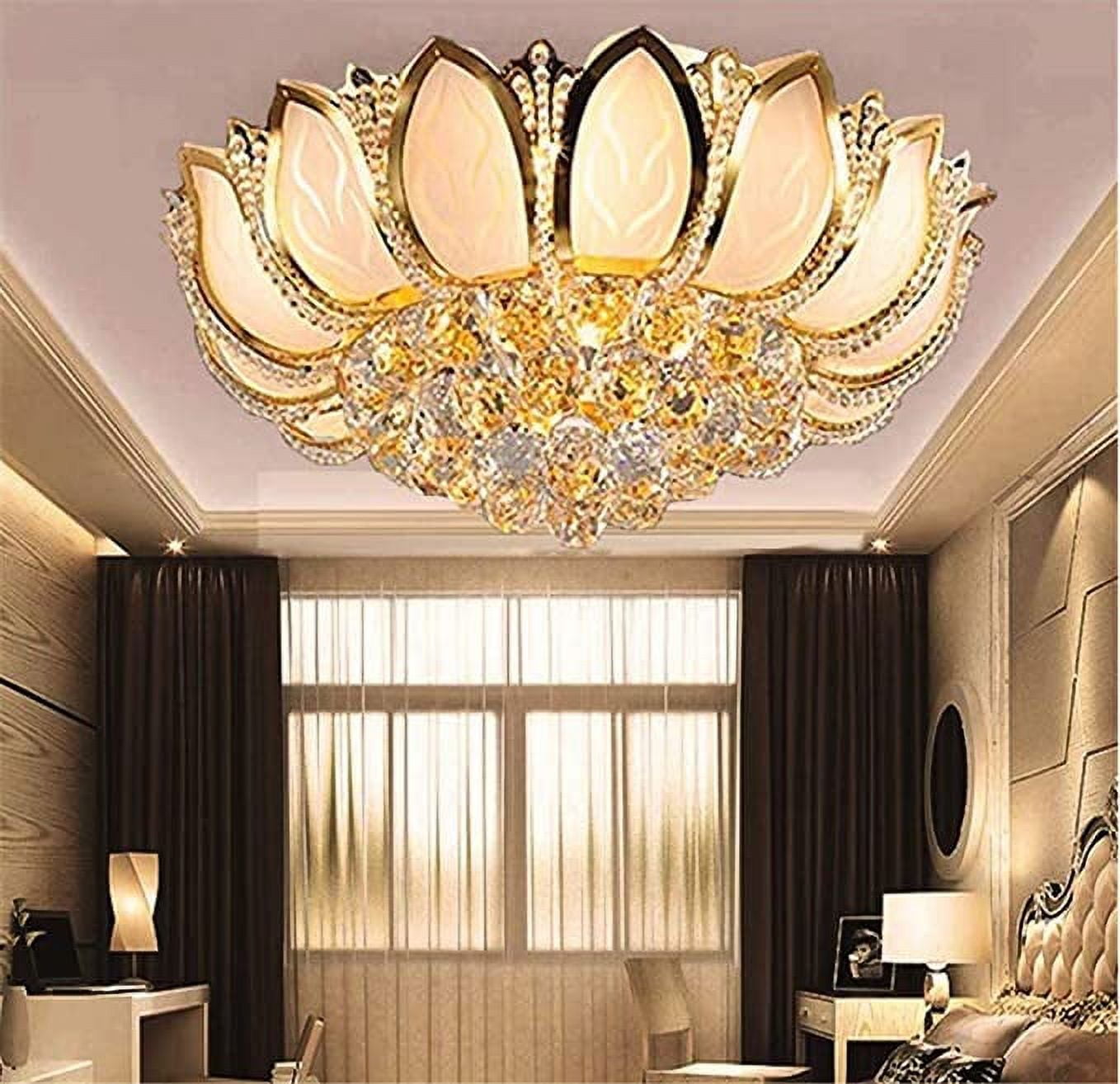 KPIBEST 23.6inch Lotus LED Crystal Large Chanderlier Lights for Living Room,Remote,Luxury Flush Mount Ceiling Light Pendant Lamp Fixture for Livingroom Bedroom