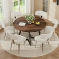 thumbnail image 4 of KATBOC 47in Round Dining Table Set with 6 Boucle Chairs, Solid Walnut Modern Farmhouse Kitchen Table for 4-6 People, Dining Room, Dark Brown & White, 4 of 7