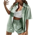 thumbnail image 1 of Birdeem Mode Printemps et Été pour Femmes, Haut Boutonné Coupe Ajustée, Short Décontracté, Costume à Manches Courtes Rayé avec Revers, 1 of 5