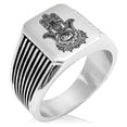 thumbnail image 1 of Stainless Steel Floral Hamsa Hand of Fatima Needle Stripe Pattern Biker Style Polished Ring, 1 of 1