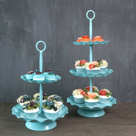 2 Tier Cake Stand - 2/3 Tiers Metal Cake Stand Cupcake Stand Cake Holder Dessert Display Wedding Birthday Party Decor,Blue
